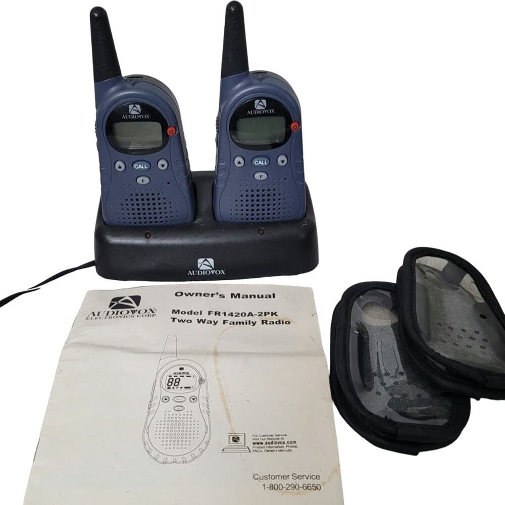 Set 2 Audiovox FR1420-2 Blue Wireless Transmitters Walkie Two Way Family Radio
